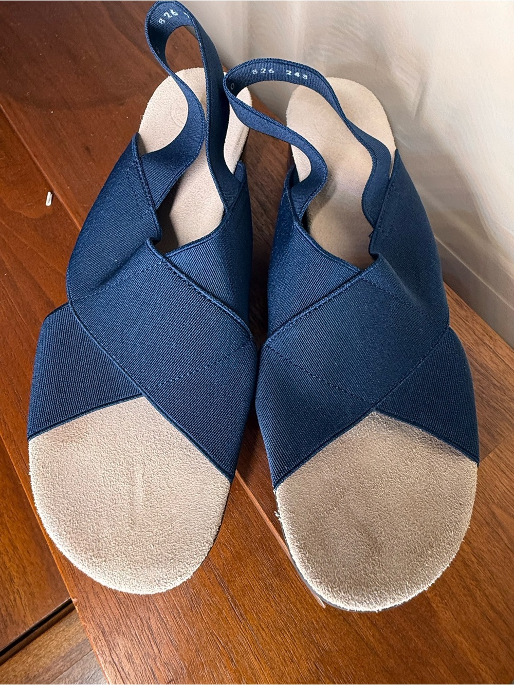 CHARLESTON SHOE CO. Navy Crisscross Slingback Sandals